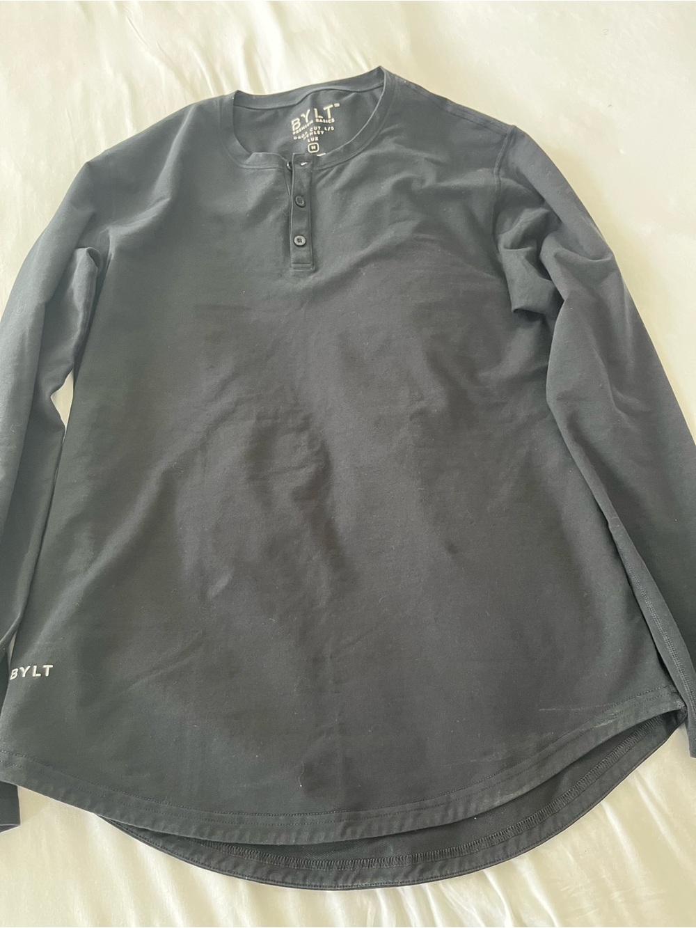 BYLT Henley Drop-Cut Long Sleeve: LUX Black Medium Like New